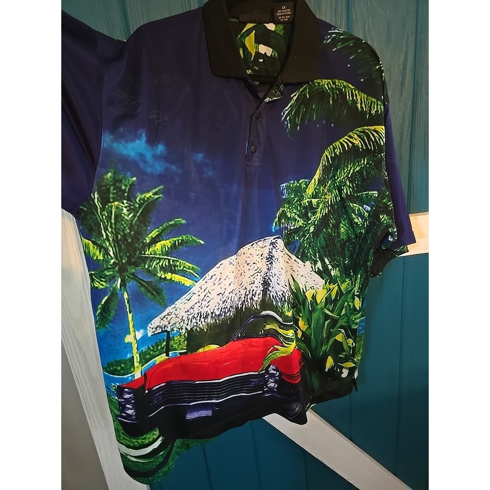 Vintage No Boundaries Mens Shirt Large Beach Car Polo Button Short Sleeve XL